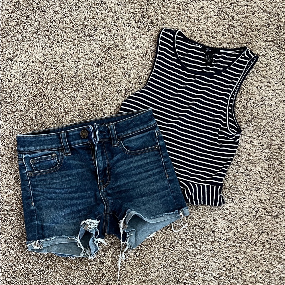 American Eagle Outfitters Black and White Striped Tank Top